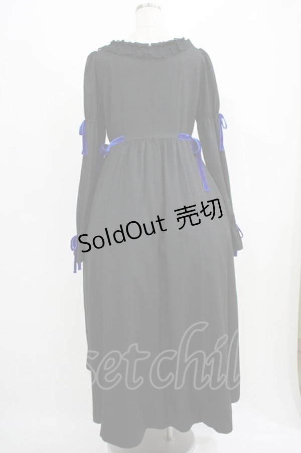 画像3: Moi-meme-Moitie / 別珍リボンロングワンピース  黒×青 H-25-09-01-002-MO-OP-KB-ZH (3)