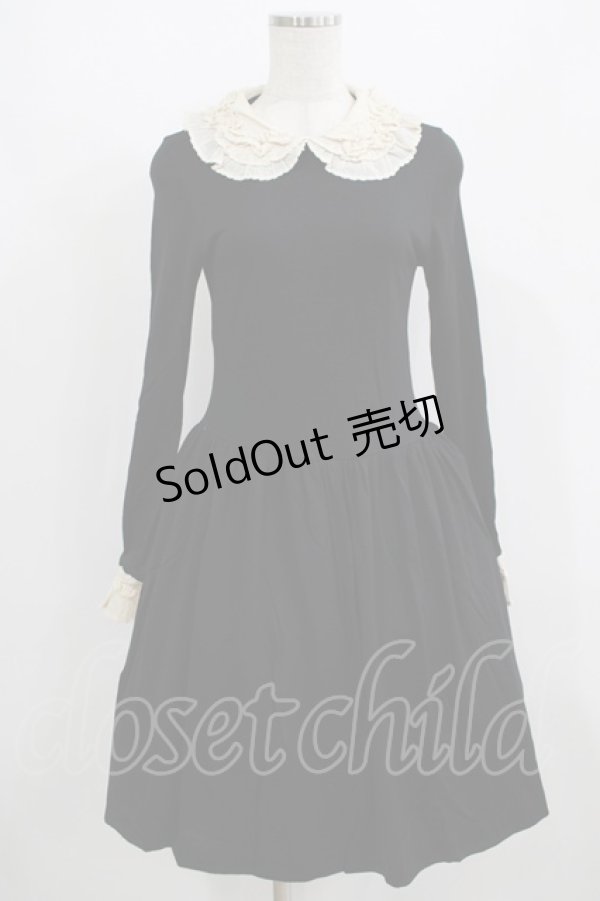 画像1: Jane Marple / バンデーラ天竺のフリルカラーワンピース M ブラック H-25-09-01-016-JM-OP-KB-ZH (1)