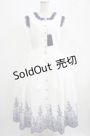 画像: Moi-meme-Moitie / Rose Garden刺繍サンドレス 9号 白×青 H-25-09-01-003-MO-OP-KB-ZH