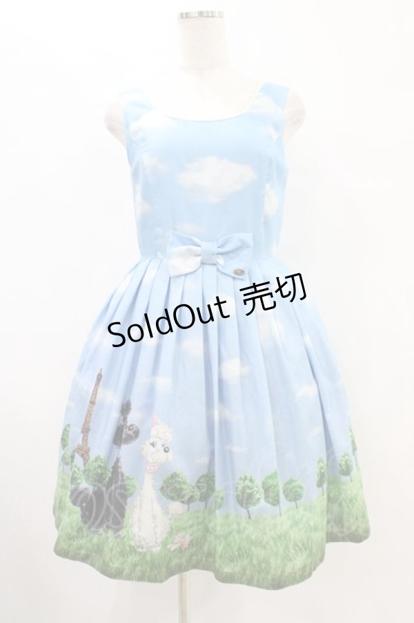 画像1: Leur Getter / Dolly Poodleノースリーブワンピース M サックス H-25-09-02-1046-LU-OP-KB-ZH (1)