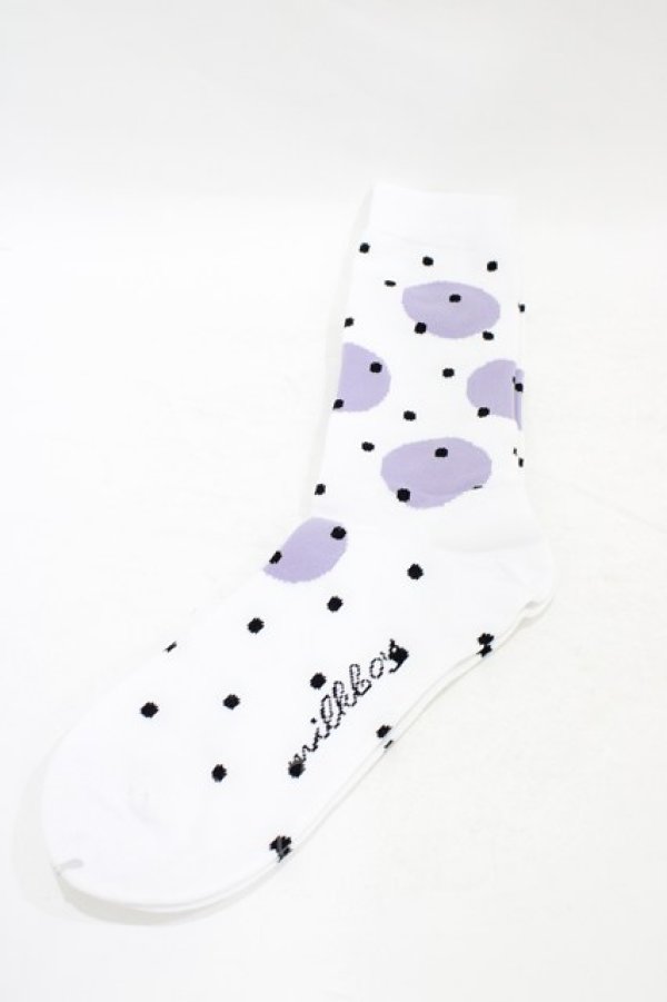 画像1: MILKBOY / ポルカドットSOCKS  ホワイト×ラベンダーグレー×ブラ H-25-09-02-1011-MB-ZA-KB-ZH (1)