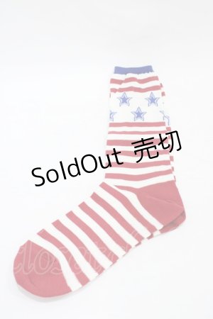 画像: Candy Stripper / STAR LOGO SOX  オフ×赤×青 H-25-09-02-1012-PU-ZA-KB-ZH