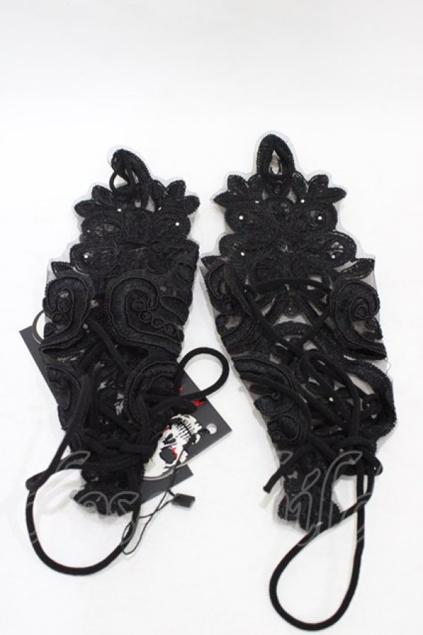 画像2: DEVIL FASHION / Gothic flower shaped sleeves with diamonds  ブラック H-25-09-02-1027-0-ZA-KB-ZH (2)