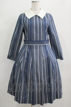 画像: Jane Marple / Ribbon stripe jacquardのパブリックドレス  ブルーグレー H-25-09-04-001-JM-OP-KB-ZH