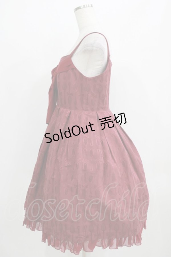 画像2: Leur Getter / スプーンジャガードシフォンリボンワンピース  ワイン H-25-09-04-003-LU-OP-KB-ZH (2)