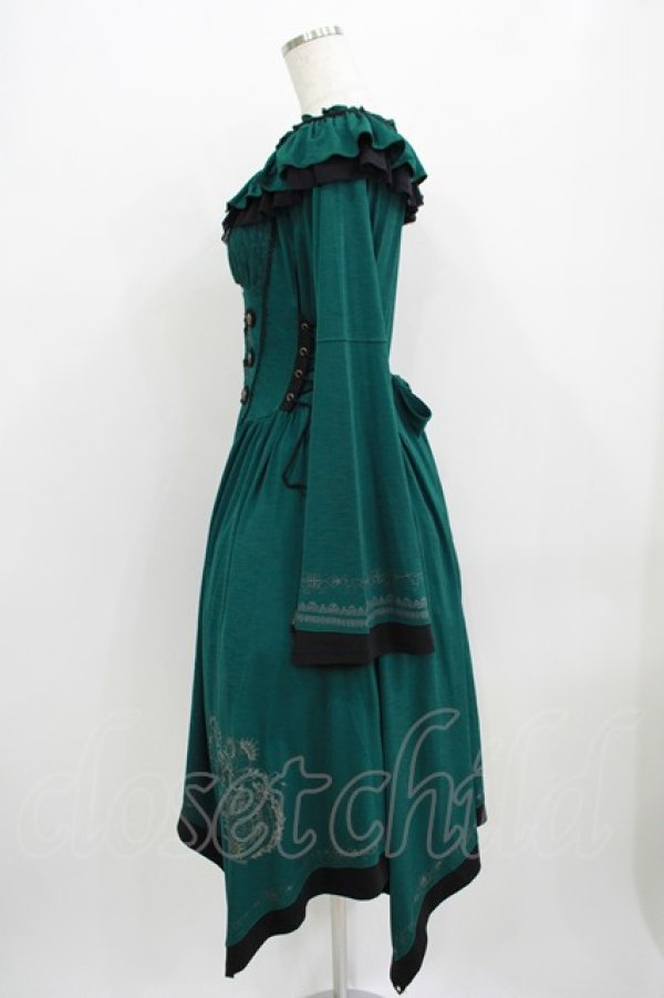 Ozz oneste / 薔薇刺繍ナポレオンZIPワンピース グリーン H-25