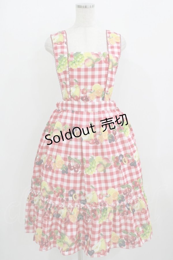 画像1: Melody BasKet / Fruits BasKetサロペットスカート  レッド H-25-09-04-029-LO-SK-KB-ZH (1)
