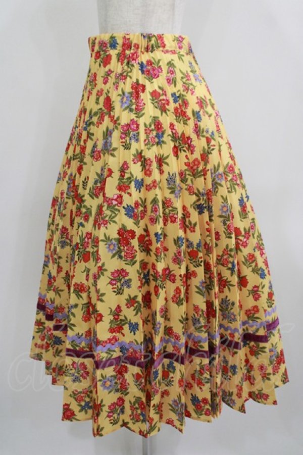 画像2: Jane Marple Dans Le Salon / Flowers of Jouy double accordion skirt M マスタード H-25-09-04-037-JM-SK-KB-ZH (2)