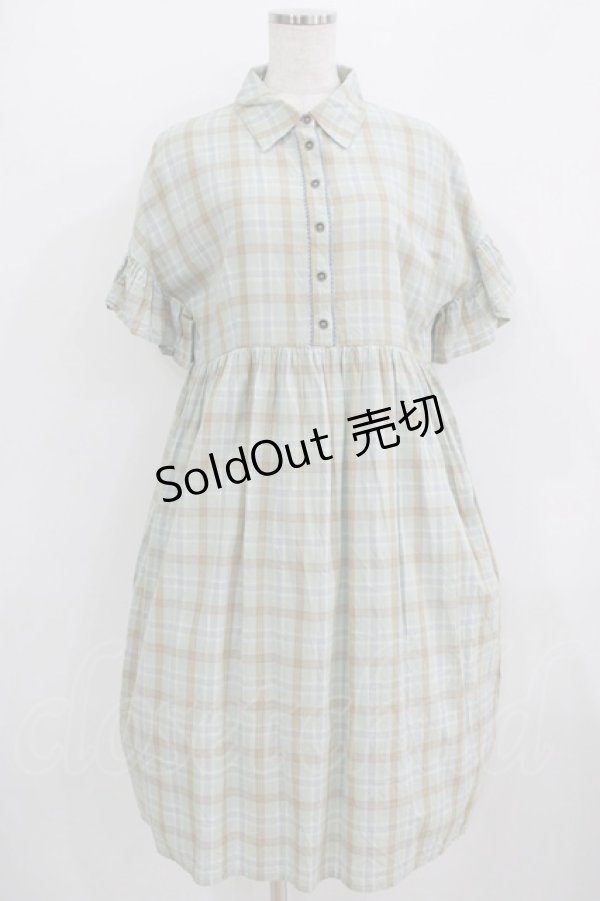 画像1: merry jenny / チェックフリルスリーブワンピース  グリーン H-25-09-04-046-LO-OP-KB-ZT484 (1)