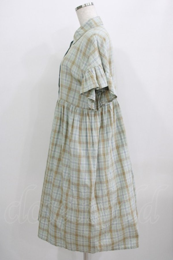 画像2: merry jenny / チェックフリルスリーブワンピース  グリーン H-25-09-04-046-LO-OP-KB-ZH (2)