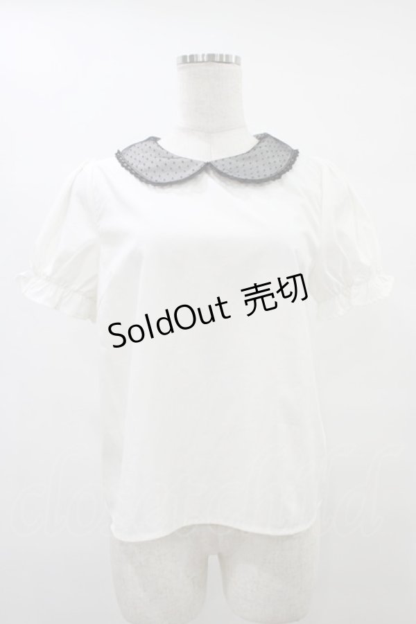 画像1: Honey Cinnamon / ドットチュール襟ブラウス Free オフ H-25-09-04-1058-LO-BL-NS-ZH (1)