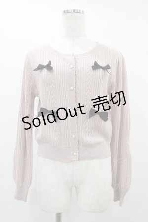 画像: axes femme POETIQUE / リボン付透かし編みニットカーディガン M ピンク H-25-09-04-1060-AX-TO-NS-ZH