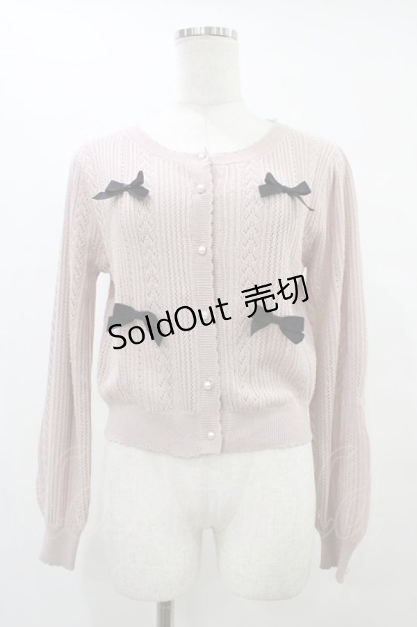 画像1: axes femme POETIQUE / リボン付透かし編みニットカーディガン M ピンク H-25-09-04-1060-AX-TO-NS-ZH (1)