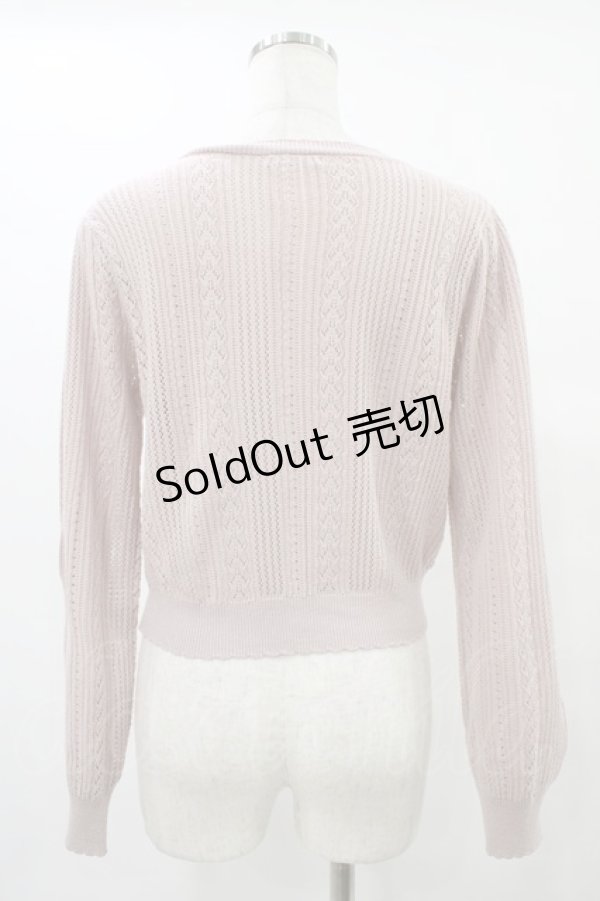 画像2: axes femme POETIQUE / リボン付透かし編みニットカーディガン M ピンク H-25-09-04-1060-AX-TO-NS-ZH (2)