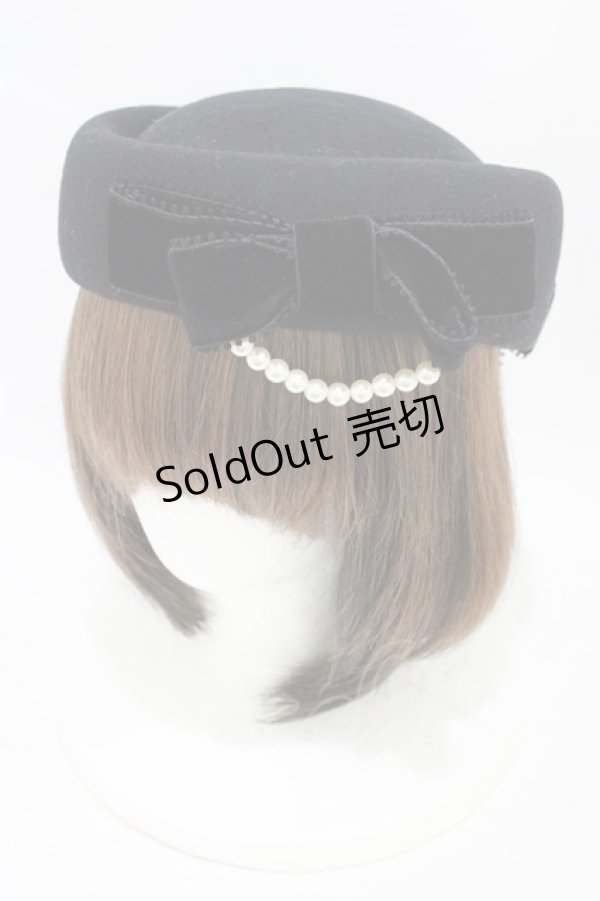 画像1: ALICE and the PIRATES / パールリボントーク帽  ブラック H-25-09-04-1002-PA-AC-NS-ZH (1)