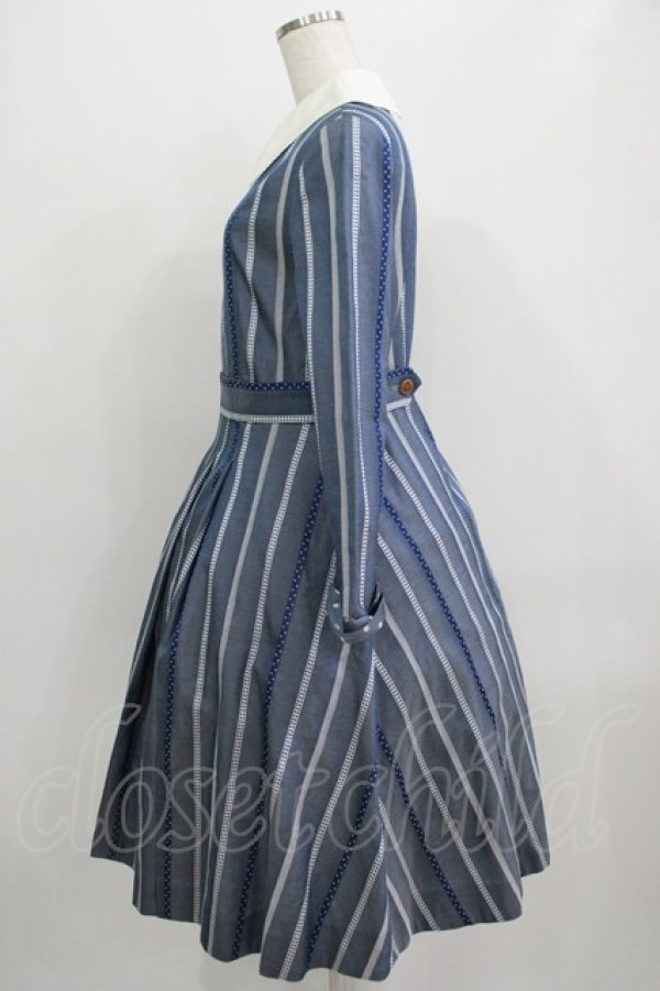 画像2: Jane Marple / Ribbon stripe jacquardのパブリックドレス  ブルーグレー H-25-09-04-001-JM-OP-KB-ZH (2)