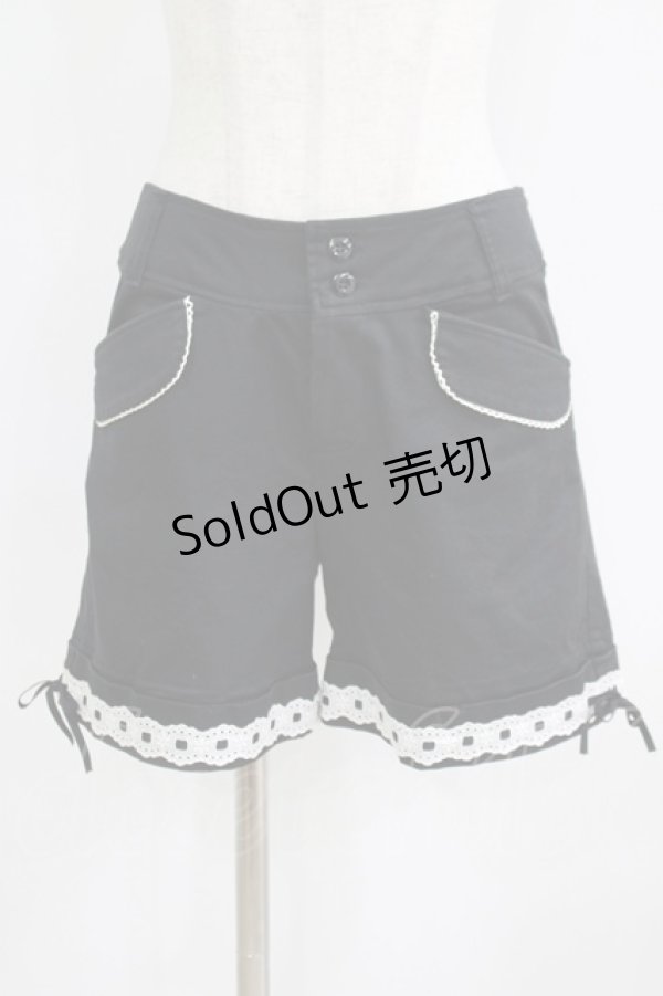 画像1: PEACE NOW / はしごレースショートパンツ  黒×白 H-25-09-04-066-PU-PA-KB-ZH (1)