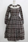 画像1: Melody BasKet / リボンとレースカラーのタータンチェックワンピース M ブラウン H-25-09-04-008-LO-OP-KB-ZH (1)