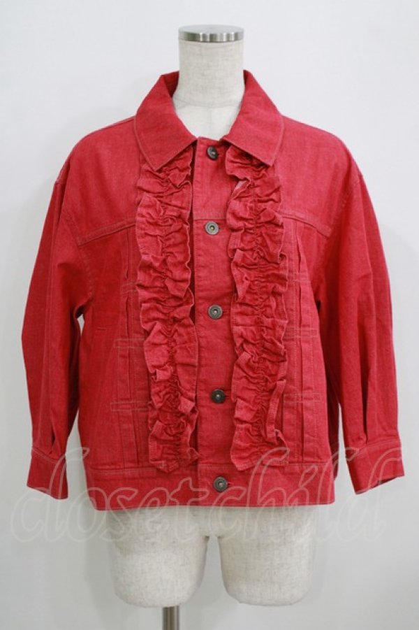 画像1: Jane Marple / フリルトリムデニムブルゾン  レッド H-25-09-04-070-JM-JA-KB-ZH (1)
