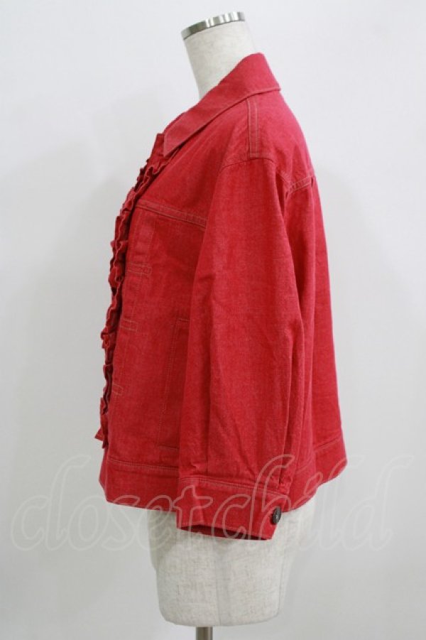 画像2: Jane Marple / フリルトリムデニムブルゾン  レッド H-25-09-04-070-JM-JA-KB-ZH (2)
