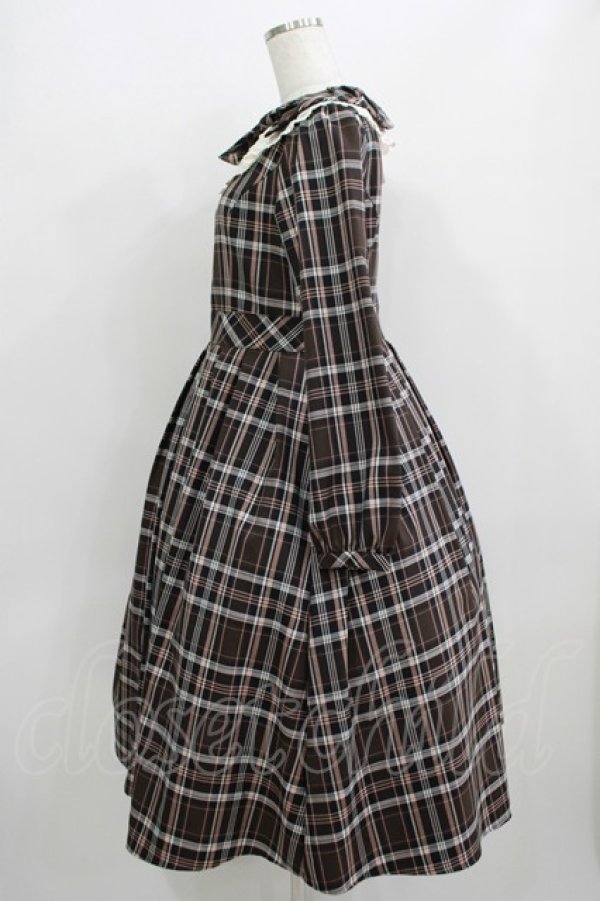 画像2: Melody BasKet / リボンとレースカラーのタータンチェックワンピース M ブラウン H-25-09-04-008-LO-OP-KB-ZH (2)