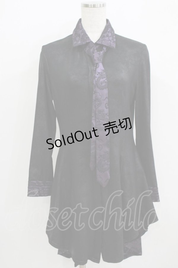 画像1: Qutie Frash / タイ付ジャガード切替ブラウス  黒×紫 H-25-09-04-072-QU-BL-KB-ZH (1)