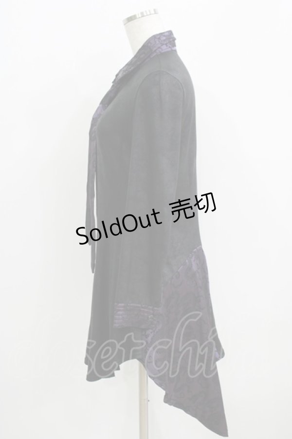 画像2: Qutie Frash / タイ付ジャガード切替ブラウス  黒×紫 H-25-09-04-072-QU-BL-KB-ZH (2)