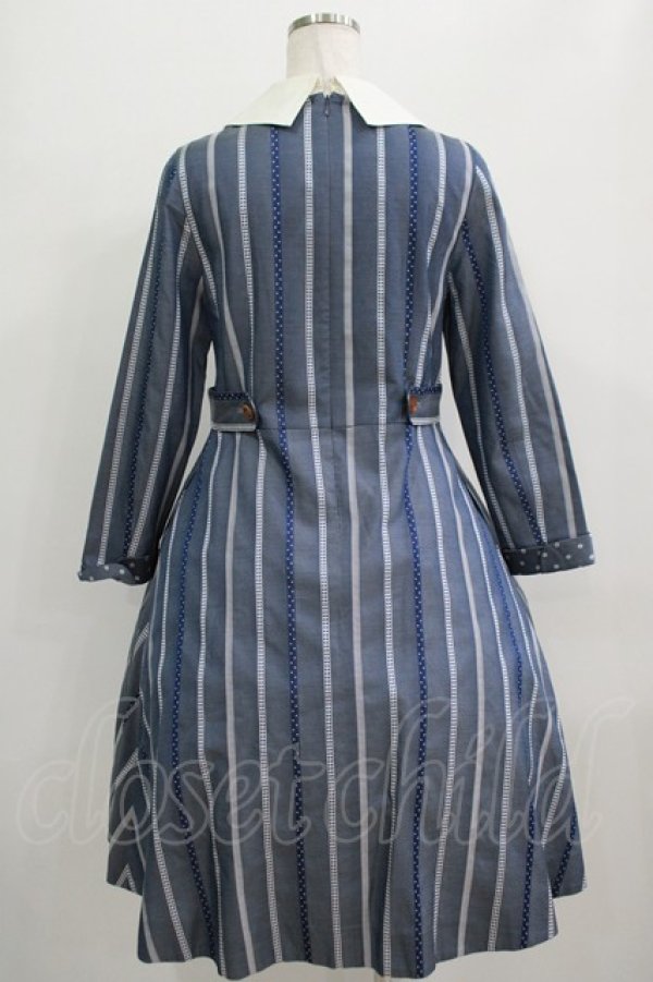 画像3: Jane Marple / Ribbon stripe jacquardのパブリックドレス  ブルーグレー H-25-09-04-001-JM-OP-KB-ZH (3)