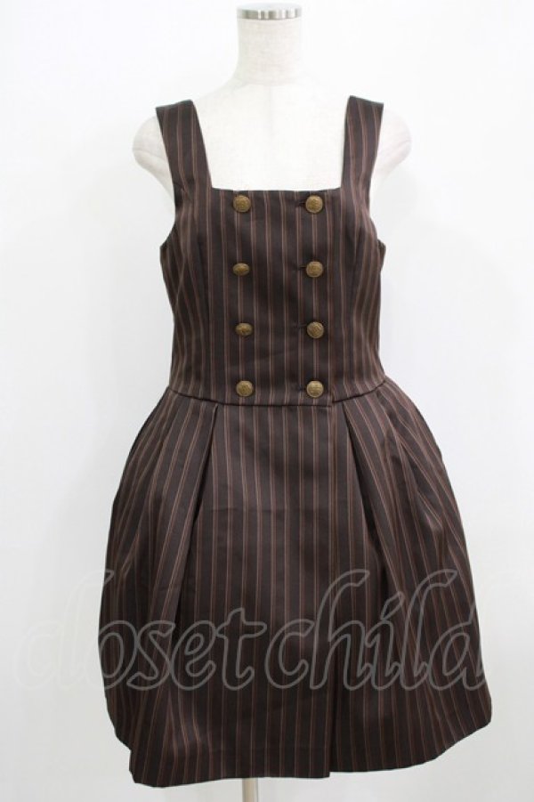 画像1: Jane Marple / ダブルボタンレジメンタルジャンパースカート  茶 H-25-09-04-015-JM-OP-KB-ZH (1)