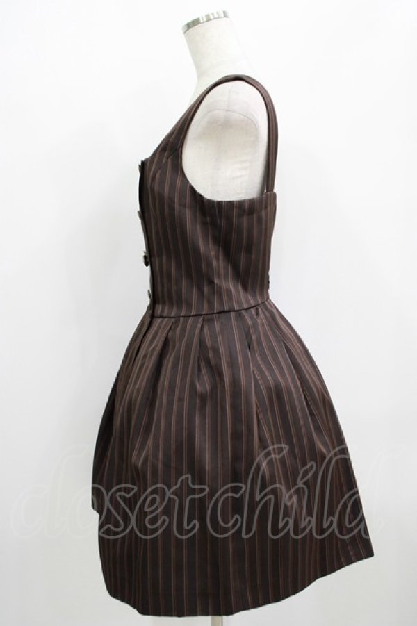 画像2: Jane Marple / ダブルボタンレジメンタルジャンパースカート  茶 H-25-09-04-015-JM-OP-KB-ZH (2)