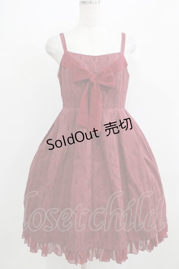 画像1: Leur Getter / スプーンジャガードシフォンリボンワンピース  ワイン H-25-09-04-003-LU-OP-KB-ZH (1)