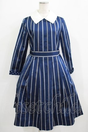 画像: Jane Marple / Ribbon stripe jacquardのパブリックドレス  ネイビー H-25-09-05-011-JM-OP-KB-ZH