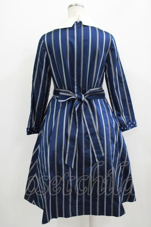 画像3: Jane Marple / Ribbon stripe jacquardのパブリックドレス  ネイビー H-25-09-05-011-JM-OP-KB-ZH (3)