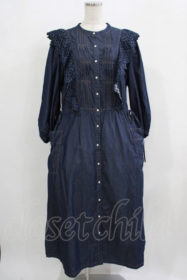画像1: Jane Marple Dans Le Salon / ライトデニムレーストリムドレス  indigo H-25-09-05-015-JM-OP-KB-ZH (1)