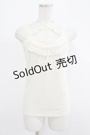 画像: axes femme / クロスストラップビジューフラワータンク M 生成り H-25-09-06-039-AX-TO-NS-ZH
