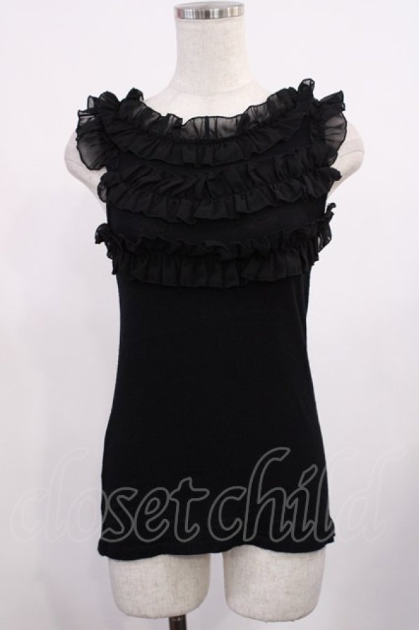 画像1: JESUS DIAMANTE / シフォンフリルキャミソール Free ブラック H-25-09-06-1017-JE-TO-NS-ZH (1)