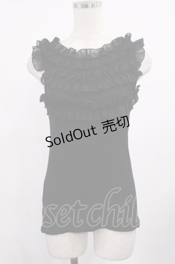 画像1: JESUS DIAMANTE / シフォンフリルキャミソール Free ブラック H-25-09-06-1017-JE-TO-NS-ZH (1)