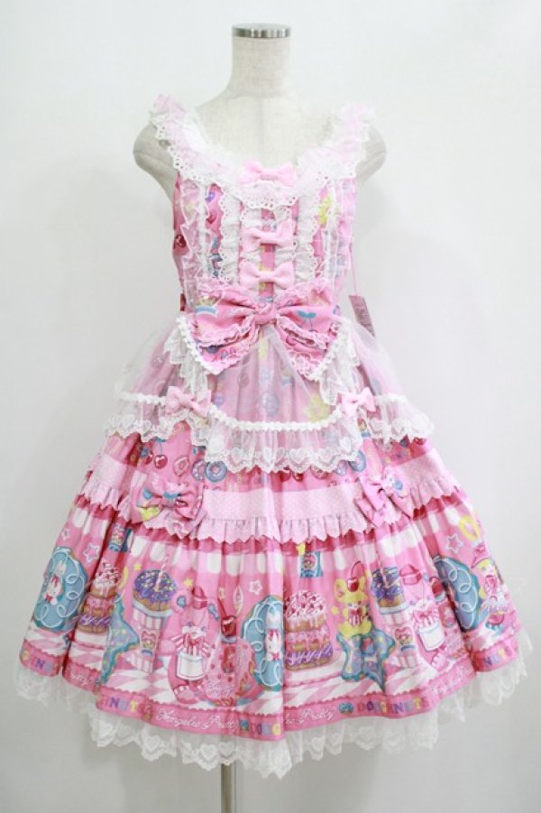 お値下げ！Pink House ホワイトエプロンドレス　 未使用 全開前ボタン お値下げ！Pink House ホワイトエプロンドレス 未使用 全開前