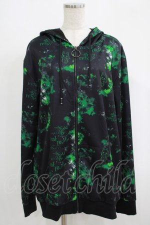 画像: NieR Clothing / 総柄ZIPパーカー  黒 H-25-09-07-027-PU-TO-KB-ZH