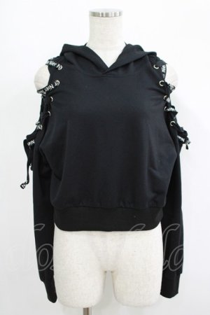 画像: NieR Clothing / オフショルショートパーカー  ブラック H-25-09-07-028-PU-TO-KB-ZH