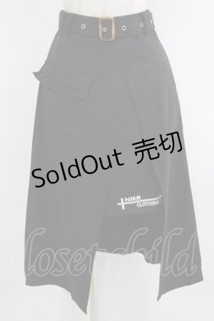 画像: NieR Clothing / レイヤード風ベルト付スカート  ブラック H-25-09-07-012-PU-SK-KB-ZH