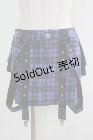 画像: ALGONQUINS / サス付チェックミニスカート  青 H-25-09-07-019-AL-SK-KB-ZH