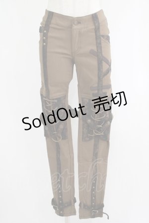 画像: Ozz Croce / ベルトデザイン切替パンツ  茶 H-25-09-07-020-OO-PA-KB-ZH