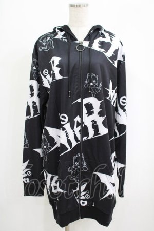 画像: NieR Clothing / 総柄ZIPパーカー  黒 H-25-09-07-024-PU-TO-KB-ZH