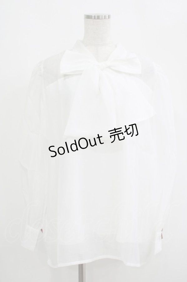 画像1: FLC / 皆方由衣コラボ/シアーリボンブラウス 4L オフ H-25-09-08-037-LO-BL-NS-ZH (1)