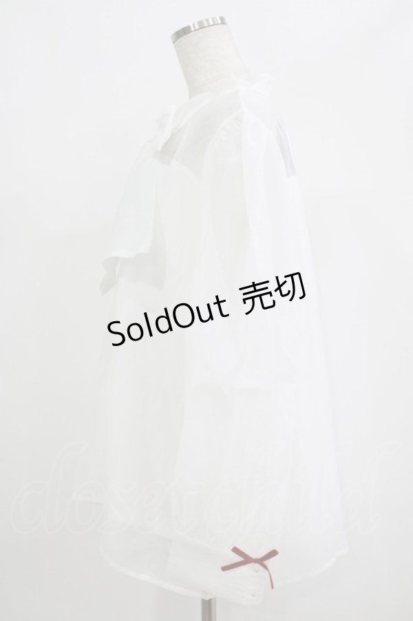 画像2: FLC / 皆方由衣コラボ/シアーリボンブラウス 4L オフ H-25-09-08-037-LO-BL-NS-ZH (2)