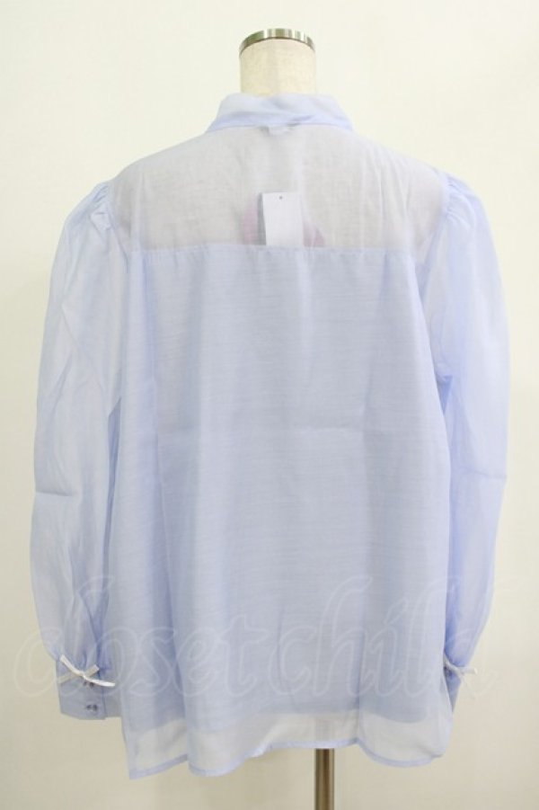 画像3: FLC / 皆方由衣コラボ/シアーリボンブラウス 4L サックス H-25-09-08-038-LO-BL-NS-ZH (3)