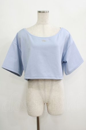 画像: moulis' / クロップドロゴ刺繍Tシャツ LL サックス H-25-09-08-046-PU-TS-NS-ZH