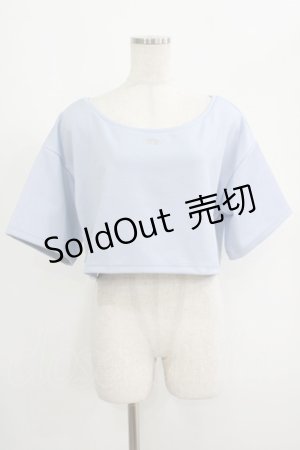 画像: moulis' / クロップドロゴ刺繍Tシャツ LL サックス H-25-09-08-046-PU-TS-NS-ZH