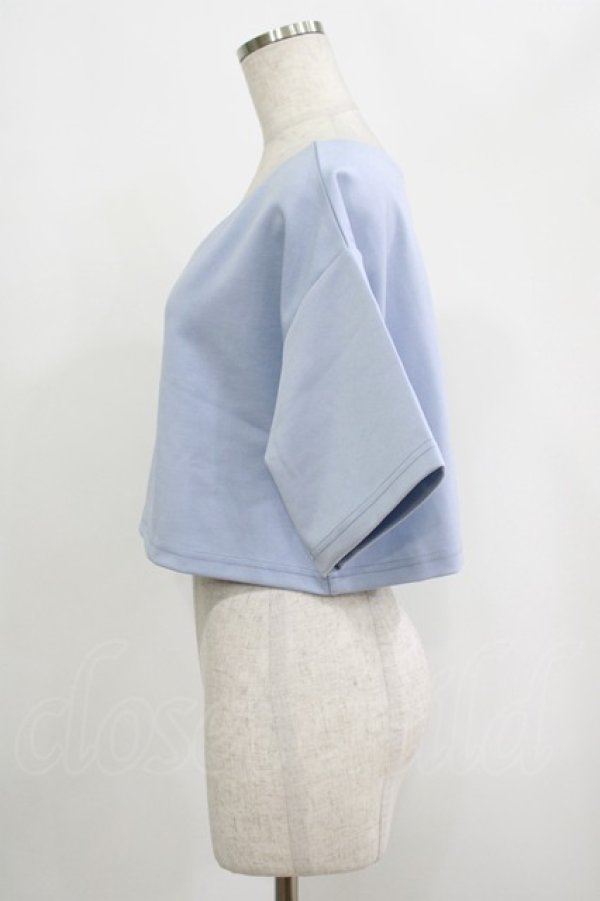 画像2: moulis' / クロップドロゴ刺繍Tシャツ LL サックス H-25-09-08-046-PU-TS-NS-ZH (2)